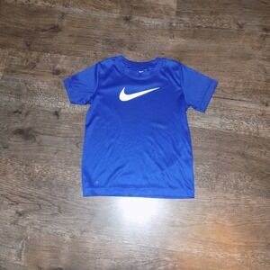 Nike Dri-FIT T-Shirt Boys Size 7 Royal Blue‎ Good Swoosh Athletic Cut